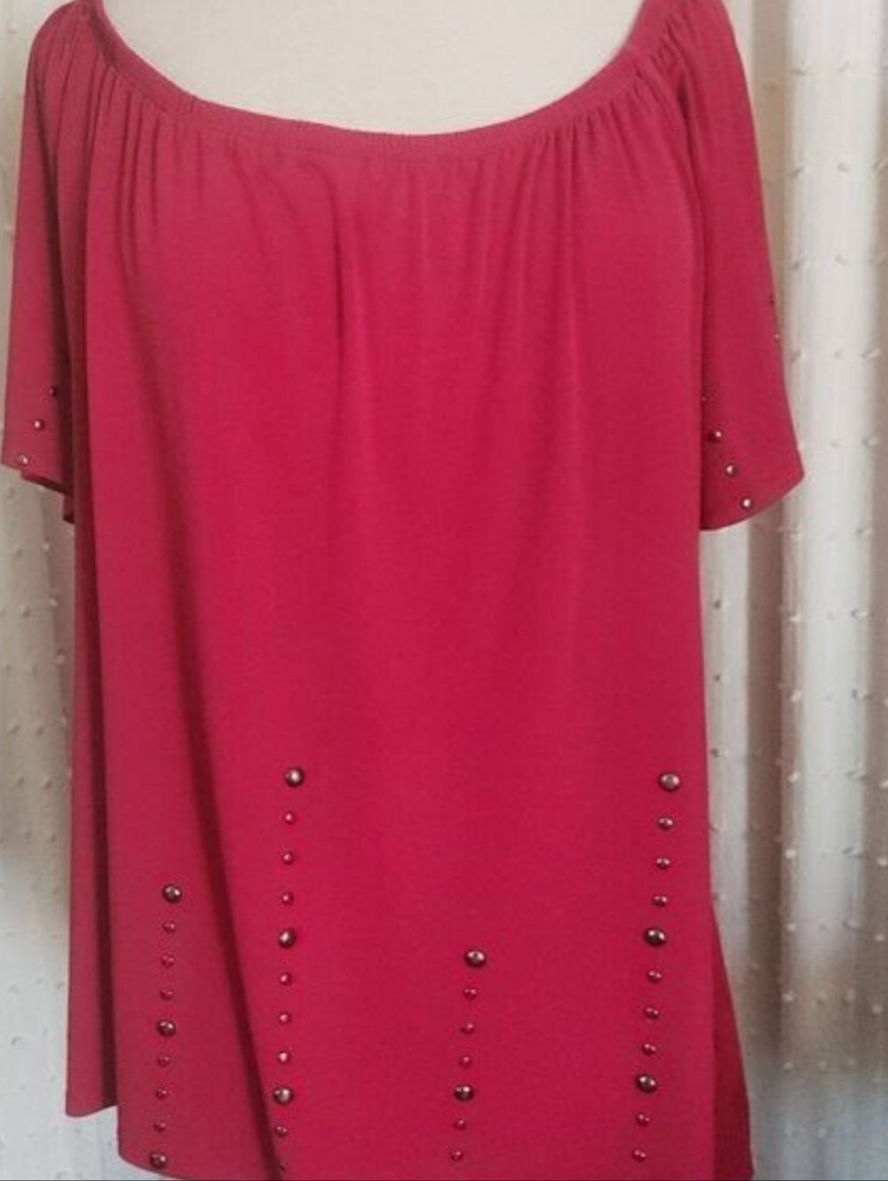 Essentials Western inspired Women’s Red Scoop Neck Top w silver studded deco